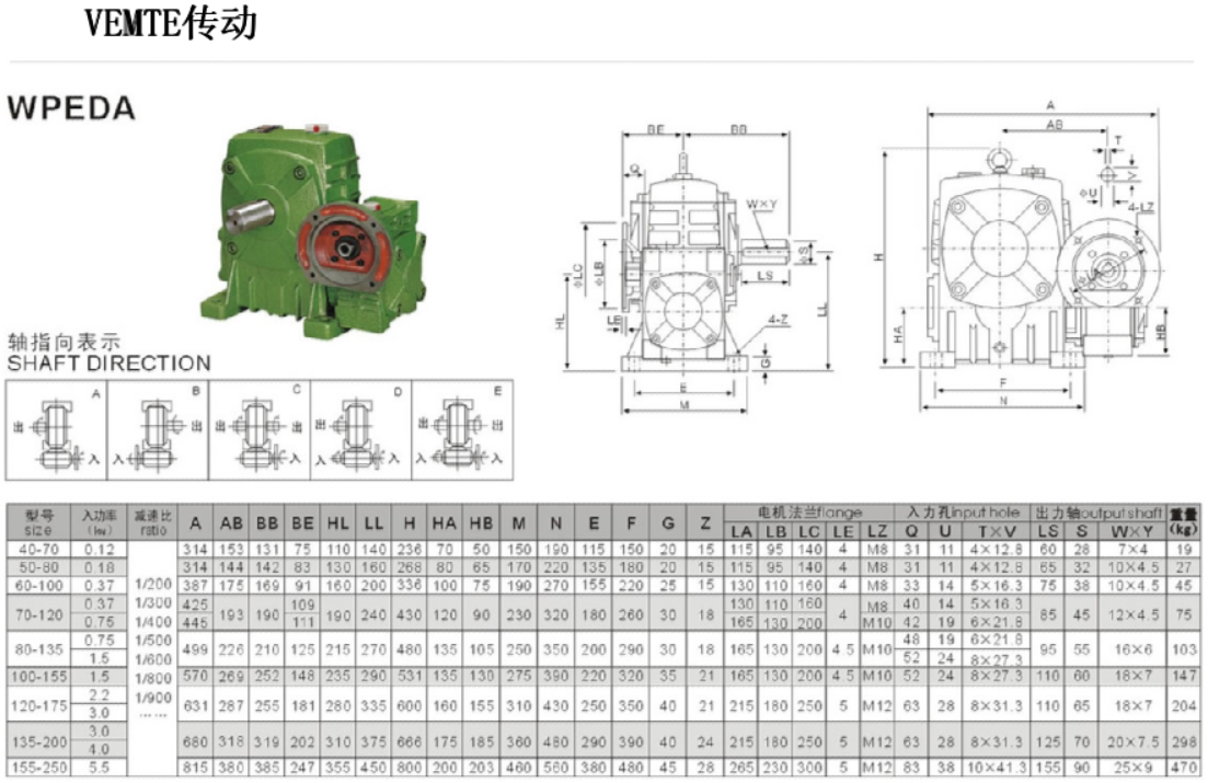 WPEDA減速機安裝尺寸圖紙